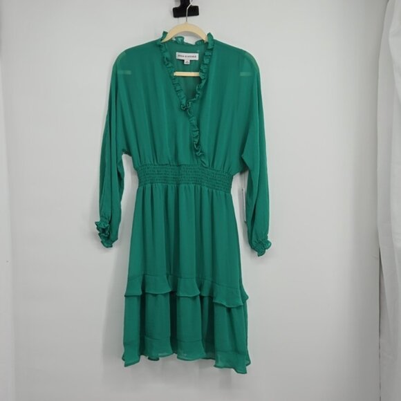 EMMA & MICHELE Womens Ruffle Knee Length Dress Green V Neckline Size Medium - Picture 1 of 11